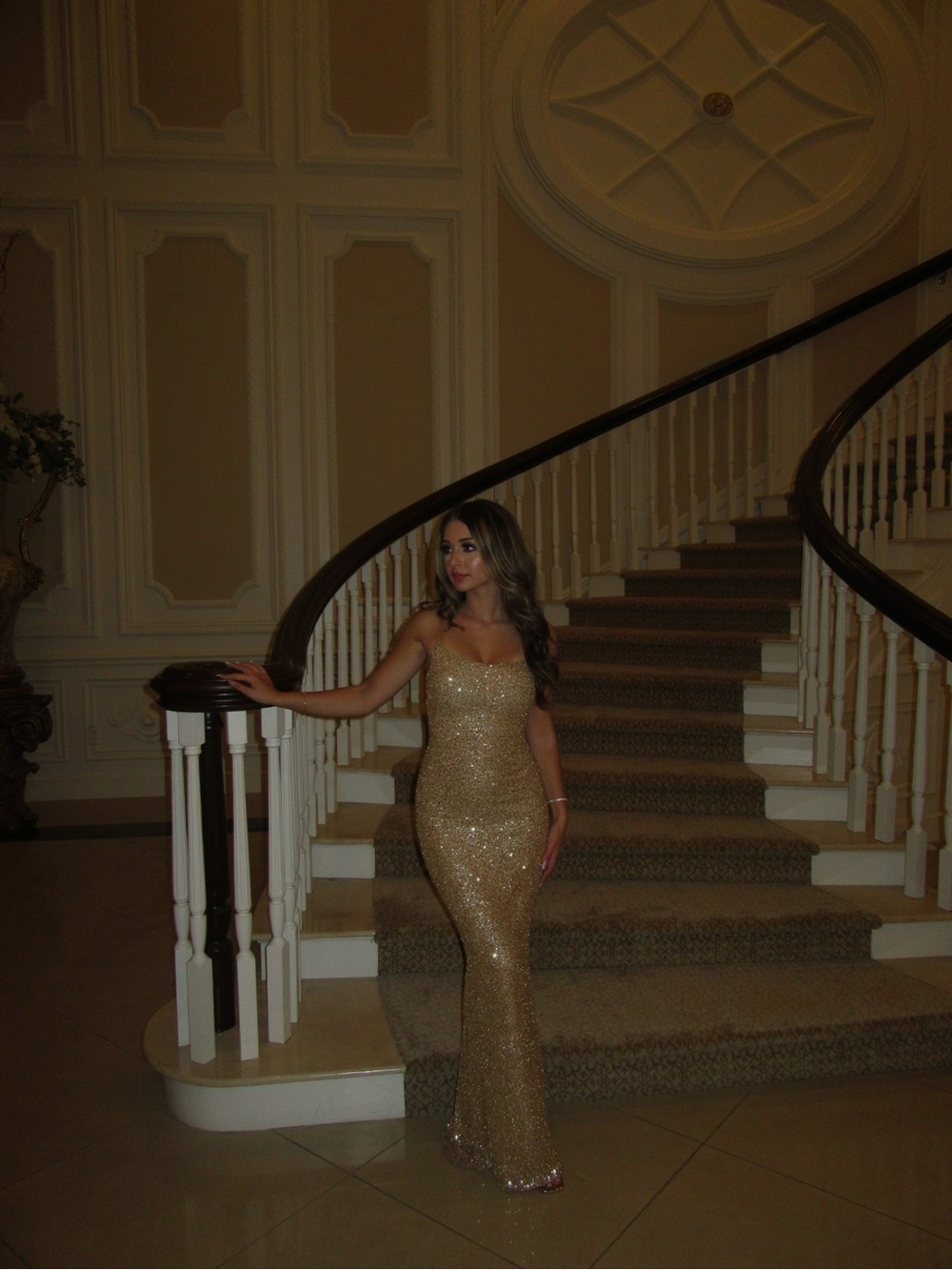 Gold Sequin Evening Gown - Elegant Women's Dress